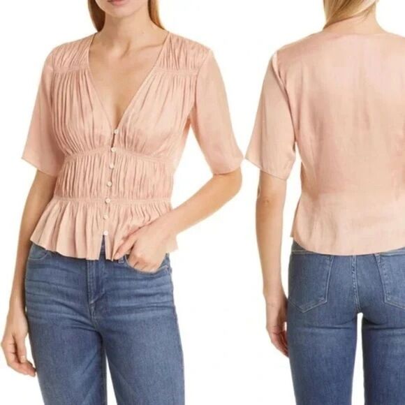 Frame Denim Tops - Frame Denim Peach Silk Short Sleeve Top Peach Small NWT